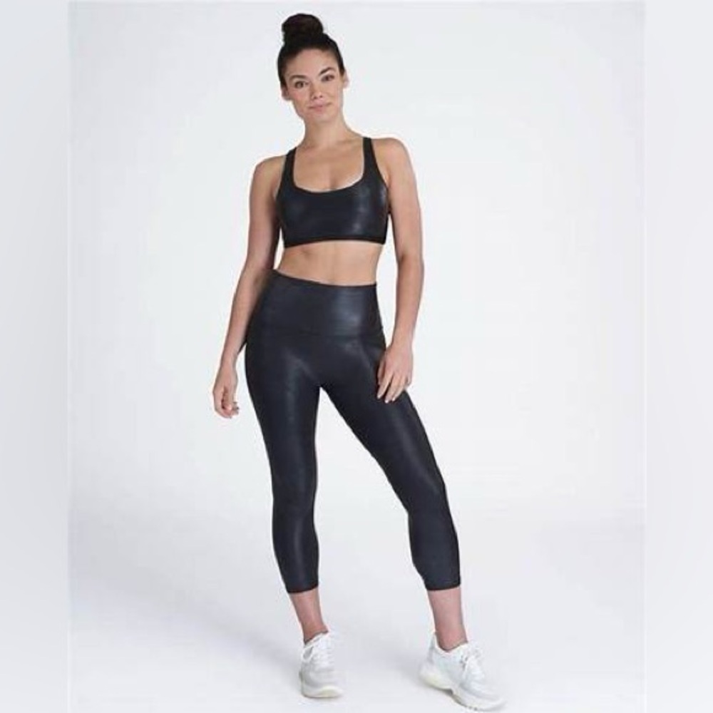Spanx faux leather cropped tights slimming flattering high waisted sz xl